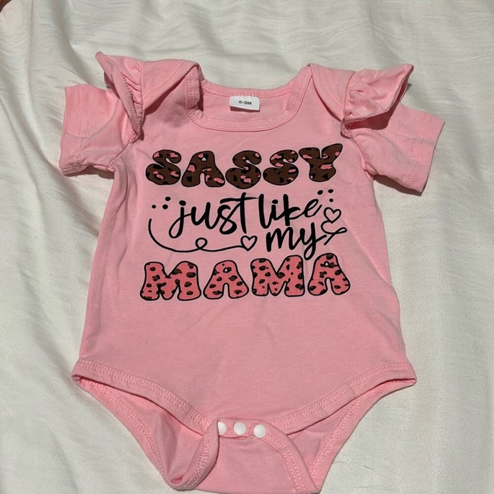 Pink onesie 0-3M ruffled shoulder sassy like my mama graphic snap closure nwot